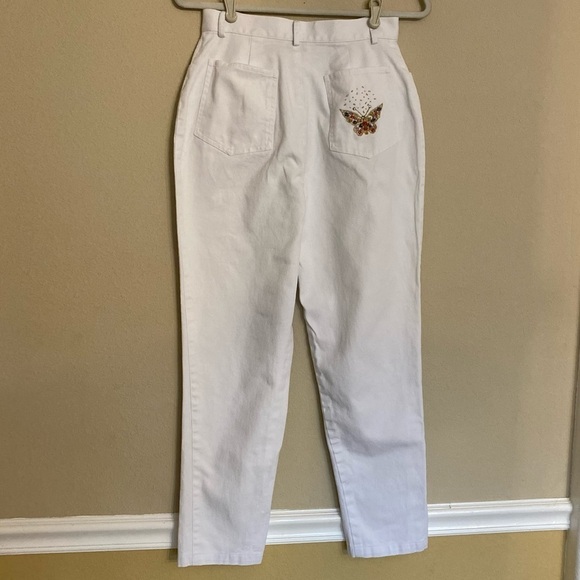 Vintage PRIVATA Beaded Insects Bugs Butterflies White Denim Jeans Size 8 - Picture 4 of 16